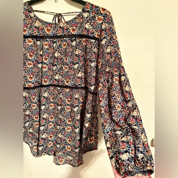 Women’s Knox Rose Multicolor Floral Tie Back Blouse with Tassels Sz XS Oversized - Picture 5 of 16